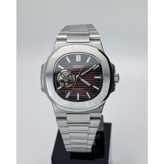 Custom Seiko Mod • Brown Open Heart Nautilus • 40mm